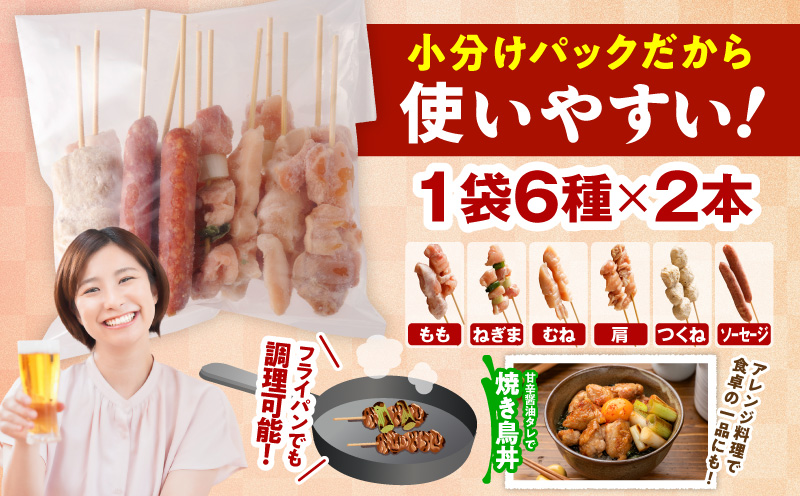 焼き鳥 6種108本【国産 国産鶏 鶏肉 焼き鳥 やきとり 食べ比べ 加工品 惣菜 おかず おつまみ 冷凍 小分け もも ねぎま ムネ つくね ソーセージ 肩 タレ付き 農福連携】 020C532