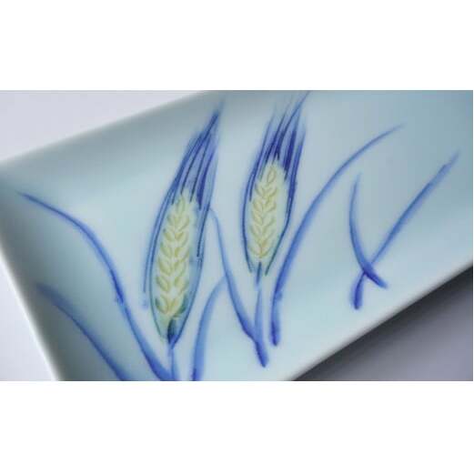 有田焼 麦ゆらぐ長皿【晩香窯 庄健】食器 うつわ 器 シンプル 上品 絵付け 焼き魚 お刺身 手彫り 手作り A18-105_イメージ3