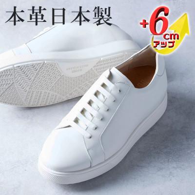 ふるさと納税 大和郡山市 メンズレザースニーカー紐タイプ 6cmアップ本革シークレットシューズ No.831 ホワイト26cm