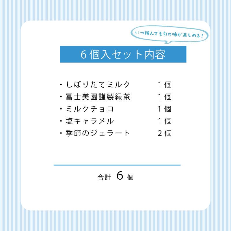 ジェラート 定期便 6個入 2回 ミルク ミルクチョコ 塩キャラメル 緑茶 お茶 季節 のジェラート 限定 アイス ジェラート セット 手作り  6個 なちゅらるじぇらーと なかの牧場 新潟 新発田 