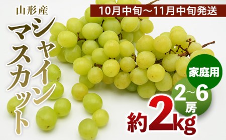 【ご家庭用】山形のシャインマスカット 優品 約2kg(2～6房)[10月中旬～11月中旬発送] 【令和7年産先行予約】FS24-577くだもの 果物 フルーツ 山形 山形県 山形市 2025年産