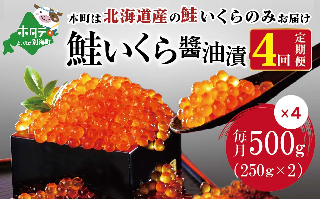 贅沢堪能！北海道産  鮭いくら醤油漬け　合計 2.0kg 500g を 4ヶ月 お届け 定期便 全4回＜いくら丼24～32杯分！＞　鱒（マス）ではなく、北海道産の鮭（サケ）のいくらです( いくら イクラ いくら鮭 イクラ鮭 いくら醤油漬け イクラ醤油漬け 国産 道産 ) 