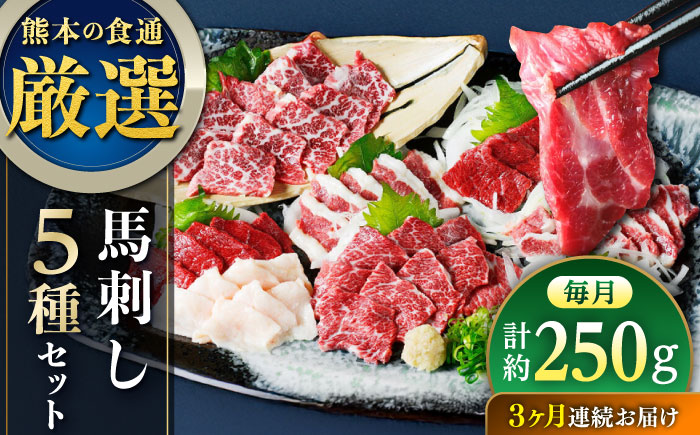 【全3回定期便】馬刺し 5種 盛り合わせセット 5人前 約250g 熊本直送【株式会社Foody’s】 [YDX005]