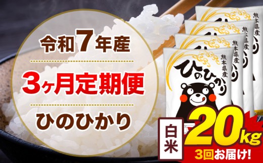 【3ヶ月定期便】令和7年産 白米 20kg 米 ひのひかり《お申込み翌月から出荷》熊本県 菊池市 国産 熊本県産 白米 精米 無洗米 送料無料 ヒノヒカリ こめ お米