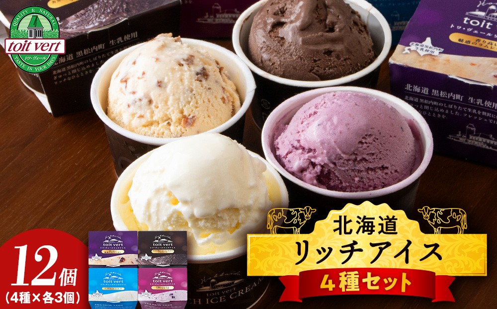 
                   リッチアイスクリーム 12個セット（100ml）【 4種 × 各3個】アイス スイーツ おやつ 冷凍 食べ比べ
                