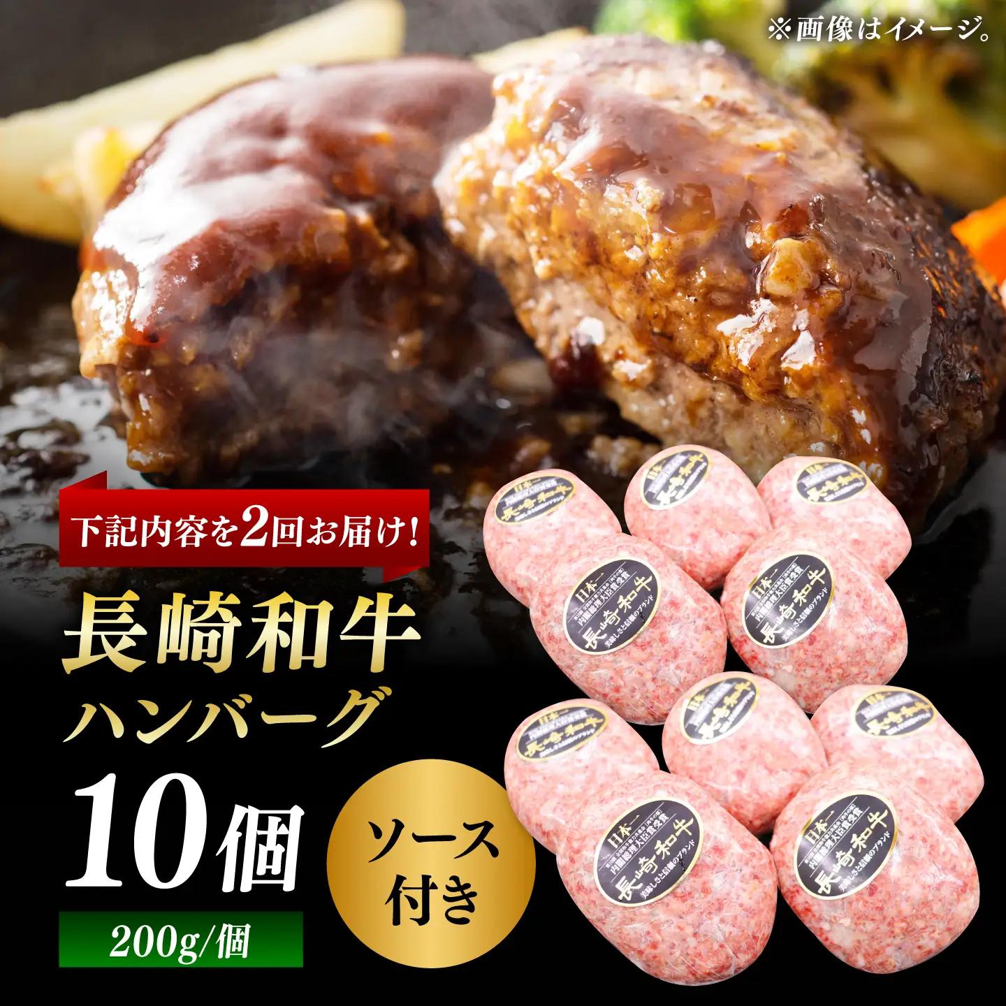 【2回定期便】長崎和牛　ハンバーグ　10個入り（各200g）[DBZ096]