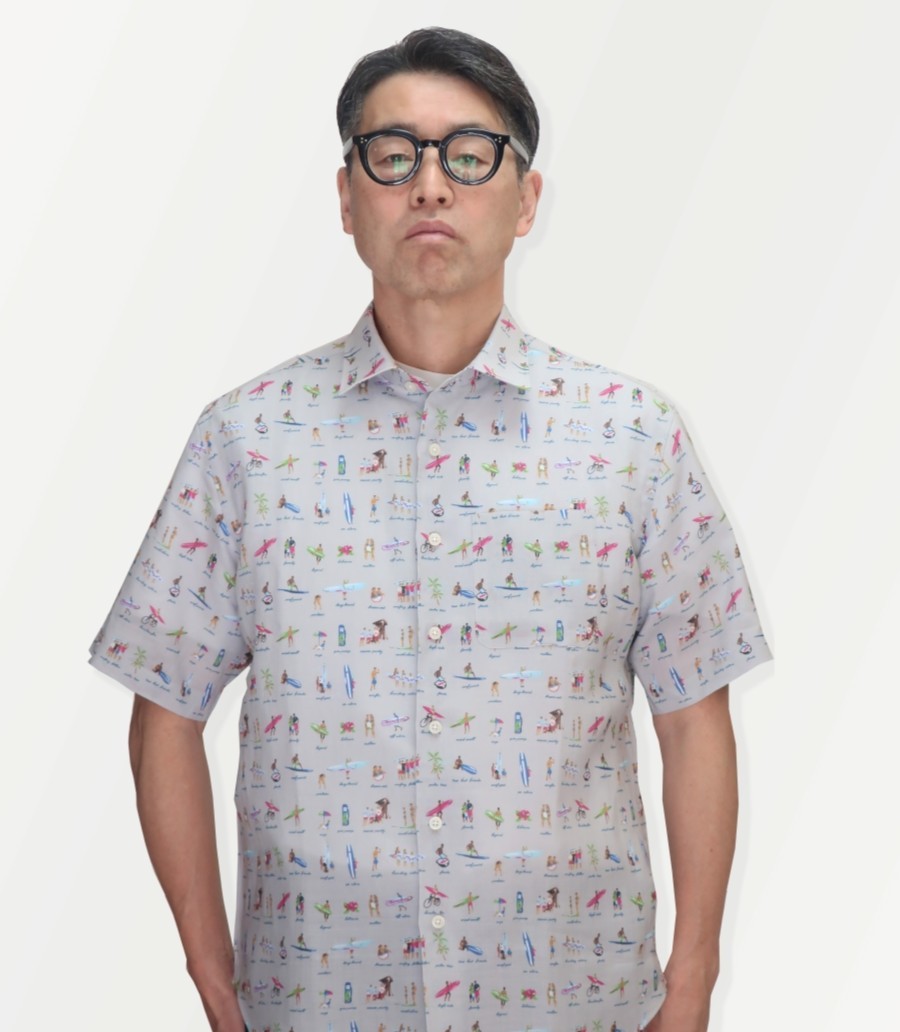 
            CLOFT 麻100％半袖オリジナルプリントシャツ”サーファー柄” XL シャツ プリントシャツ グレイ グレー デザイン おしゃれ 個性 上質 プレミアム こだわり ギフト プレゼント 贈り物 東京 新宿 0139-026-S07-3
          