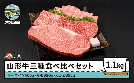 
            山形牛 三種食べ比べセット サーロインステーキ モモ カルビ 焼肉 ステーキ ja-gns3x1100
          