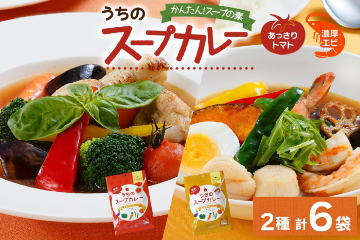 
            スープカレーの素 うちのスープカレー 2種セットA 計6袋 トマト味 濃厚エビ味 小分け スープカレー スパイス スープ カレー トマト エビ 簡単 ギフト ピーアンドピー 送料無料 北海道 札幌市
          