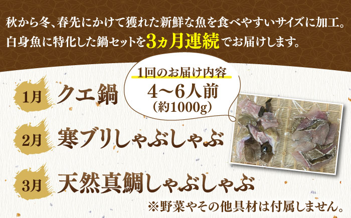 【全3回定期便】《1・2・3月お届け》 うまか鍋セット 4～6人前（切身約1000g） 《壱岐市》【魚助】 鍋 くえ クエ ブリ ぶり 鰤 鯛 たい タイ クエ鍋  [JFX004]