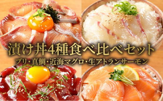 
            【冷凍】活〆ブリ・真鯛・近海マグロ・生アトランサーモンの漬け丼4種食べ比べセット100g×8袋 N019-YZB061
          