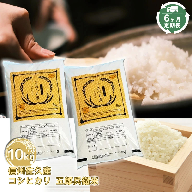 
            【６ヶ月定期便】令和６年産・ごろべえ米（コシヒカリ／白米）１０kg （沖縄県・離島は配送不可）【 コシヒカリ こしひかり お米 米 こめ コメ 精米 白米 ライス ご飯 ごはん ギフト プレゼント 贈答用 贈答品 仕送り 長野県 佐久市 】
          