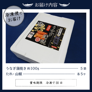 国産 うなぎ 蒲焼き 約100g×5袋 (a25-024)