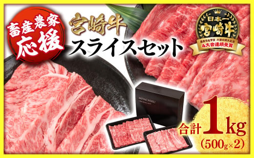 【畜産農家応援】宮崎牛肩ロース＆モモすき焼き1kg（500g ×2）4等級以上 スライス 内閣総理大臣賞4連覇 ミヤチク＜47-14b＞●