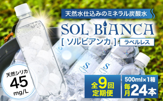 【全9回定期便】シリカ炭酸水 ソルビアンカ ラベルレス 500ml×24本 日田市 / 株式会社OTOGINO 炭酸 飲料 水 [AREF074]