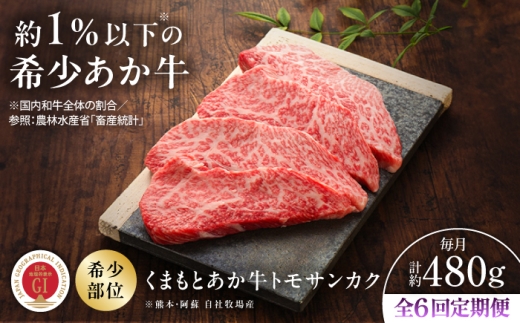 【全6回定期便】【GI認証】くまもとあか牛トモサンカク 約120g×4枚 /  菊陽町 あかうし くまもとあか牛 カット済み 熊本県 肉 にくブランド 旨み  BBQ バーベキュー  焼肉 霜降りおすすめ 人気 贅沢  おすすめ ギフト 贈り物 トモサンカク  和牛 最高 上質 牛 牛肉  冷凍 贅沢 ご褒美 九州 国産 GI 【有限会社 三協畜産】[BHAS079]