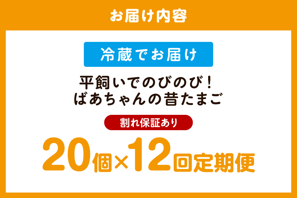 【12回定期便】平飼いで のびのび！ばあちゃんの昔たまご 20個/月 割れ保証あり 999-B617