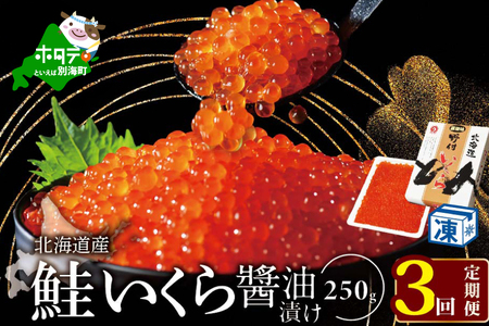 【定期便 3ヵ月】【250g×1パック 3回 お届け】計750g  漁協 直送！本場「北海道」 いくら 醤油漬け【NKM03NQ07】（ いくら 醤油漬け イクラ 鮭卵 北海道 別海町 野付 人気 ふるさと納税 ）