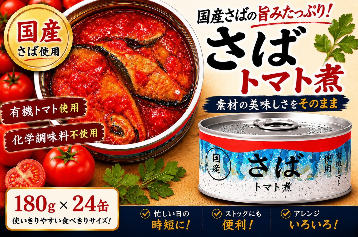 
                  さば缶詰 トマト煮 180g×24缶セット 発送時期が選べる 【有機トマトが引き立てる鯖の旨み】【 お試し サバ缶 無添加 無着色 おつまみ 備蓄 防災 食料 長期保存 非常食 和尚印 国産 】 RT3368-24
                