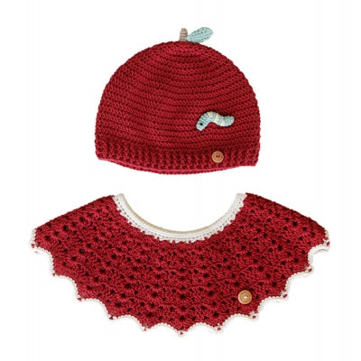 HOPPL(ホップル)手編みニットビブ＆キャップセット(アップル/サイズM)【1626189】