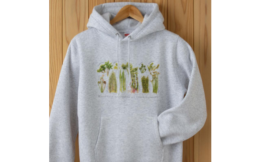 0338世界で唯一!着る山菜!!【山菜図鑑パーカー・アッシュ】裏起毛　Mサイズ