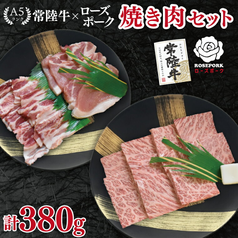【ふるさと納税】【常陸牛 A5ランク・ローズポーク焼肉セット】常陸牛カルビ180g＋ローズポーク200g（ロース100g・ばら100g） 冷凍 国産牛 和牛 牛肉 豚肉　ブランド豚 茨城県 水戸市 食べ比べ セット商品 国産 BBQ 10000円以内 老舗精肉店 EK-47