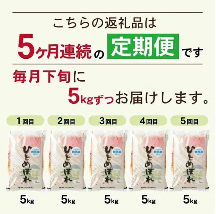 SG0141　【令和8年産 新米予約】≪5回定期便≫ ［無洗米］ひとめぼれ　5kg×5回(計25kg)　農家直送・鳥海山麓やわたの米 TR