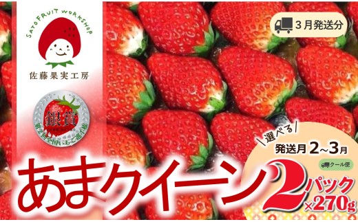 《2026年産先行予約》「西脇市産 佐藤果実工房 あまクイーン」（約270g×２パック 約540g）【佐藤果実工房 全国いちご選手権3年連続上位入賞農園 TVで紹介!】令和８年３月上旬配送分（07-53）