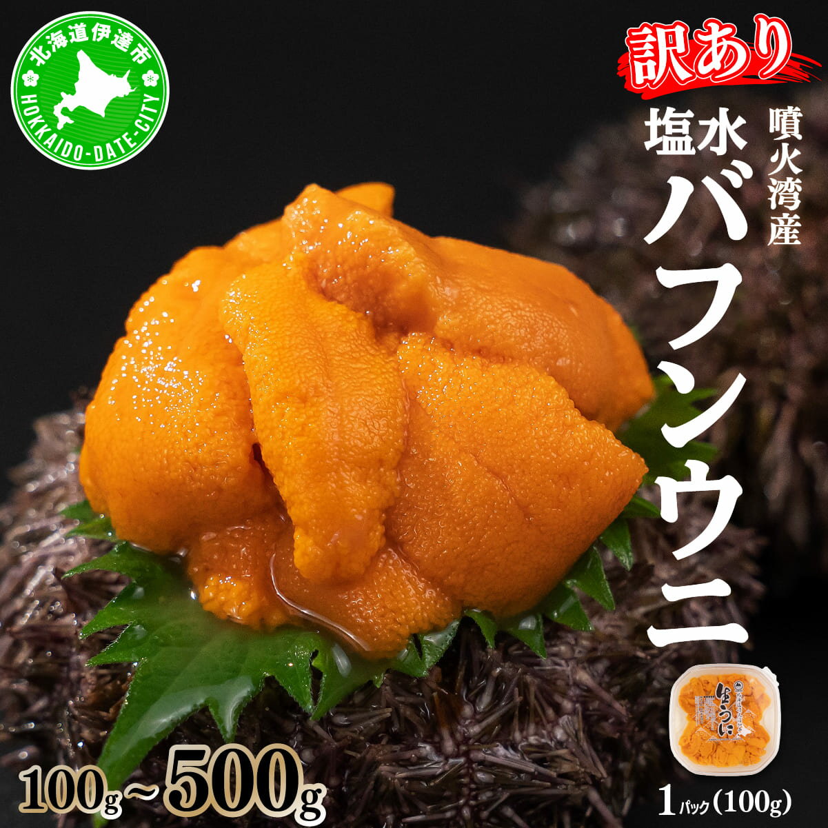 訳あり 北海道 噴火湾産 塩水 バフンウニ 100g×2個 ばふんうに うに ウニ 雲丹 海鮮 北海道産　【 魚貝類 海産物 冷蔵 訳あり 濃厚 甘い 刺身 海鮮丼 国産 人気 美味しい 】