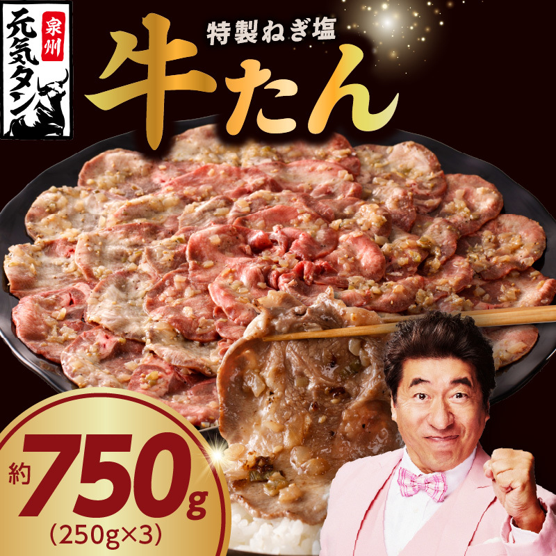 ねぎ塩 牛たん 750g 小分け 250g×3【牛タン 牛肉 焼肉用 薄切り 訳あり サイズ不揃い】 010B1528