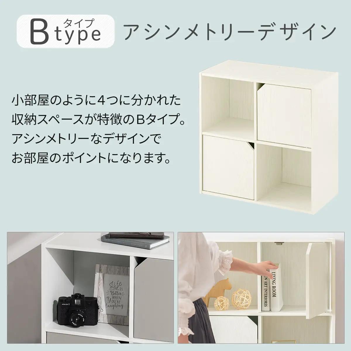 【完成品でお届け】収納ボックス〔Bタイプ〕（グレー×ホワイト）収納棚 扉付き キャビネット ラック 棚 カラーボックス スリム 2段 可動棚 本棚 収納家具 リビング LKANET300248-B-G