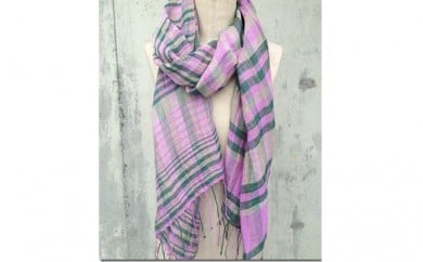 ito to iro 手染め・手織り仕上げ　「ストール」ラベンダーピンクベース・チェック