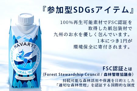 【６か月定期便】HAVARY’S（ハバリーズ）紙パックナチュラルウォーター　330ml×12本を２セット　6か月連続でお届け　L-43