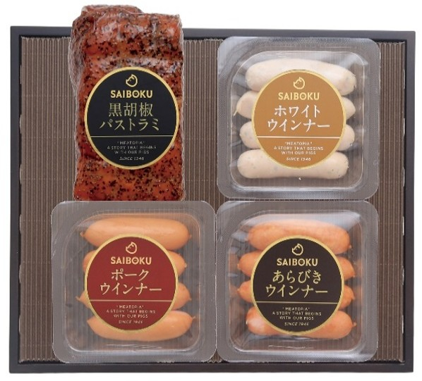 
            [№5712-0723]パストラミとウインナー3種のギフト  贈り物 こだわり 豚肉 ゴールデンポーク 加工品 簡単調理 おつまみ おかず お弁当 朝食 定番 サイボク 埼玉県 日高市
          