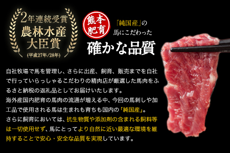 純国産馬刺し＆馬肉料理福袋 計1kg 熊本肥育 2年連続農林水産大臣賞受賞 送料無料 上赤身馬刺し100g たてがみ50g 馬とろ150g 馬ソーセージ500g 燻製 霜降り ハン馬ーグ200g(2個