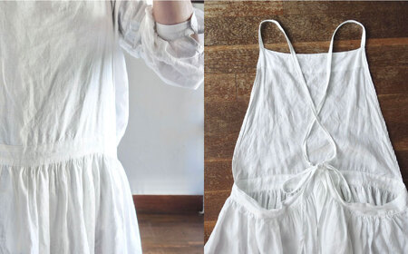 ギャザーたっぷりリネンの エプロンワンピース(紐調整) 【Jonico.handwork】[AKGD003]