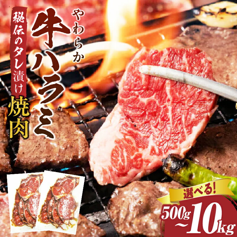 【ふるさと納税】【選べる内容量】やわらか牛ハラミ焼肉 秘伝のタレ漬け500g～10kg 牛肉 焼肉 タレ 漬け 秘伝 柔らかい 味付き 肉 牛 牛ハラミ ハラミ やきにく 希少 小分け 厚切り 冷凍 BBQ バーベキュー 香川県 三木町 おすすめ
