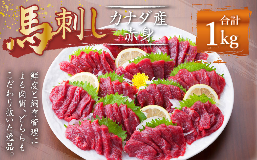 【カナダ産】 馬刺し 赤身 1kg (50g×20個) 馬肉 たれ 生姜