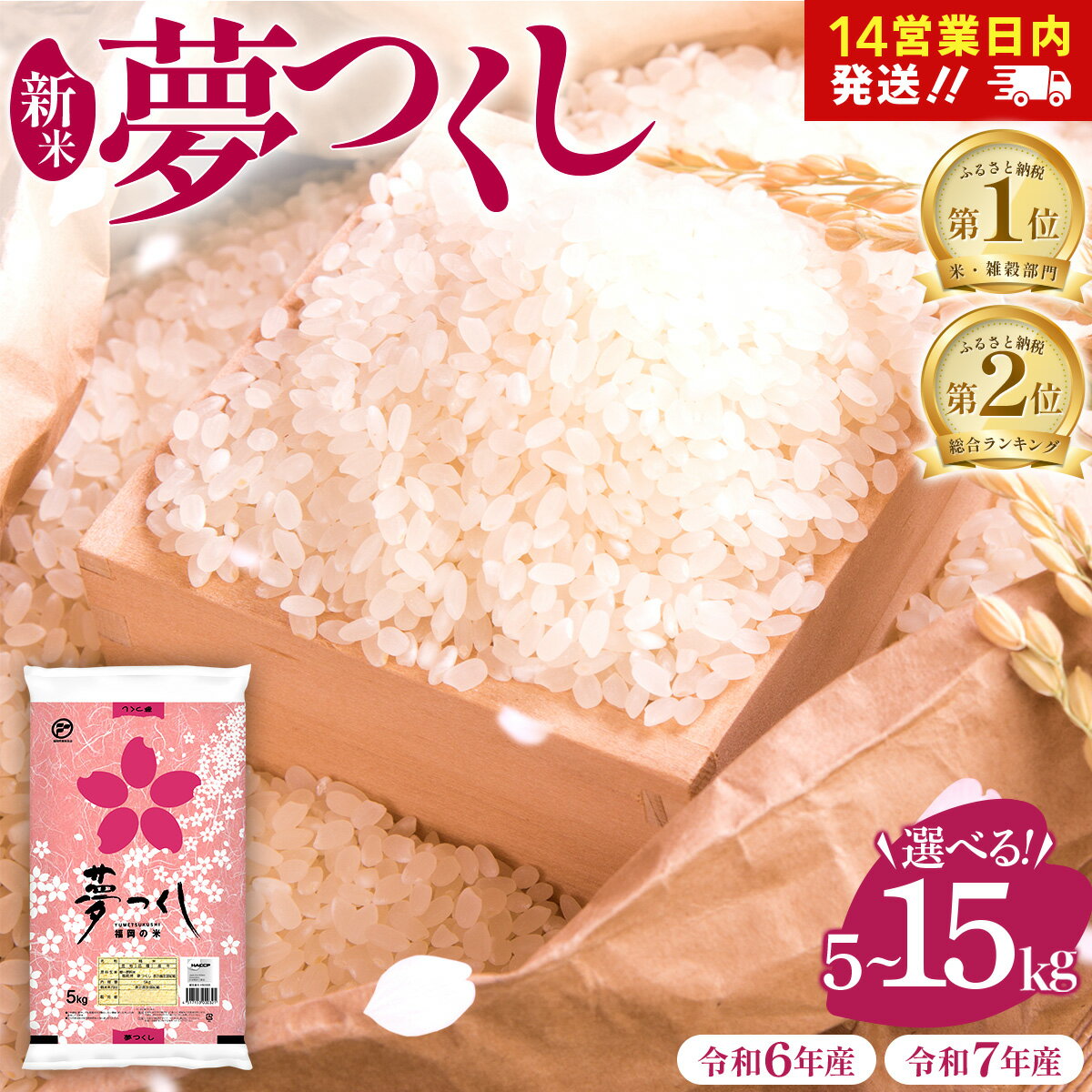 【ふるさと納税】新米登場!!【14営業日内発送】福岡県産米 夢つくし 5kg～15kg 令和6年産 令和7年産 |【精米 6年産 7年産 国産 お米 ブランド米 5kg 10kg 15kg 選べる容量 ゆめつくし】