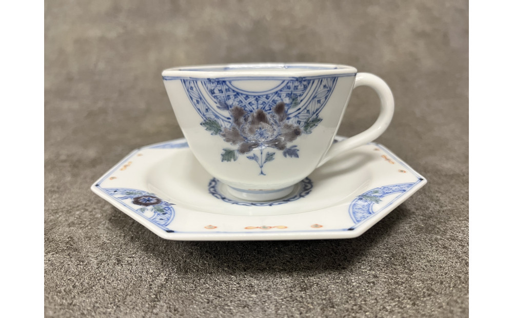 九谷焼 カップ＆ソーサー 染付花/三浦晃禎作 焼き物 民芸品 工芸品 食器 172111_CY3001