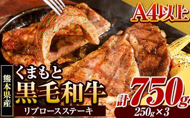 
            くまもと黒毛和牛 リブロースステーキ 750g (250g×3) 牛肉 冷凍 《30日以内に出荷予定(土日祝除く)》 くまもと黒毛和牛 黒毛和牛 冷凍庫 個別 取分け 小分け 個包装 ステーキ肉 にも リブロースステーキ
          