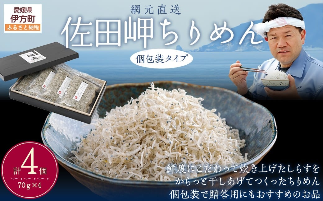
            【網元直送・個包装】佐田岬ちりめん 70g×4パック  ※離島への配送不可 【 ふるさと納税 人気 おすすめ ランキング しらす シラス おかず ご飯 ご飯のお供 おにぎり セット 詰合せ 愛媛県 伊方町 送料無料 】 IKTB030
          