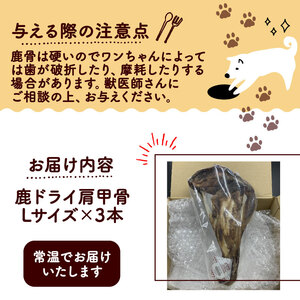 鹿ドライ肩甲骨Lサイズ（23㎝以上）3本 セット ペット用品 ペットグッズ ペットフード