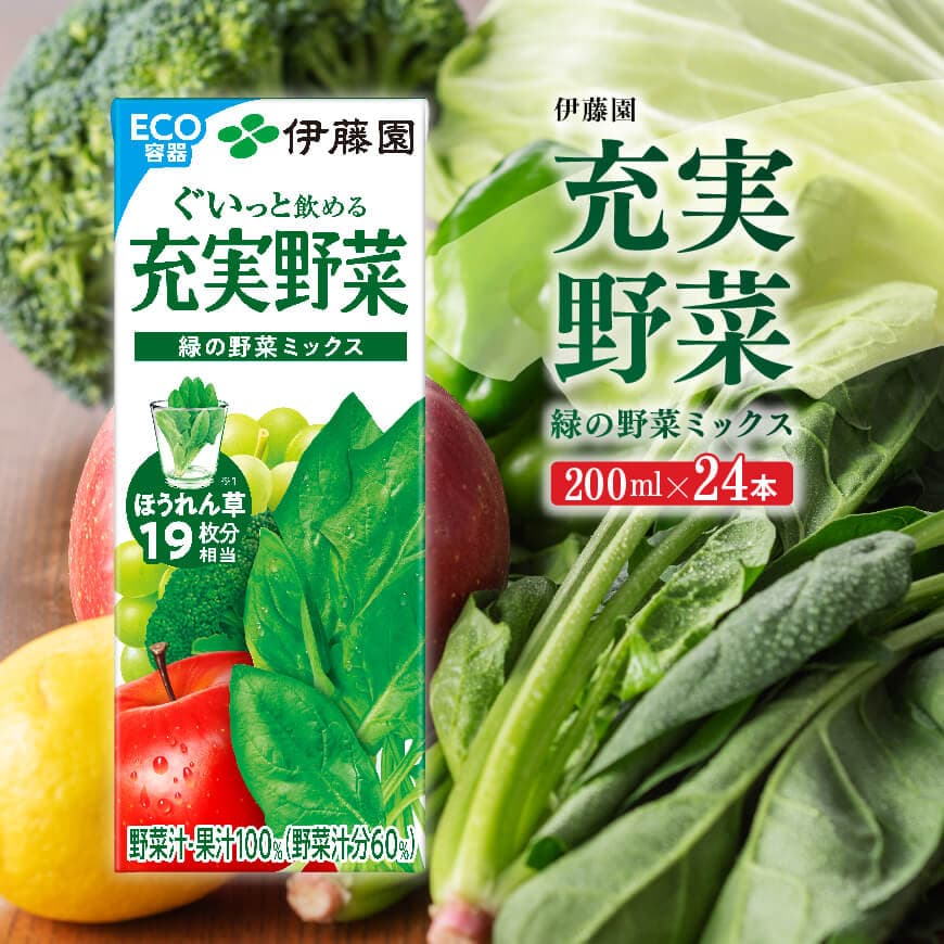 伊藤園 充実野菜 緑の野菜ミックス（紙パック）200ml×24本 伊藤園 飲料類 野菜ジュース 野菜 ジュース ミックスジュース 飲みもの