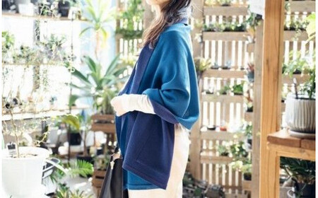 リバーシブル和紙ストール CLEMATIS たたきポケット ブルー
