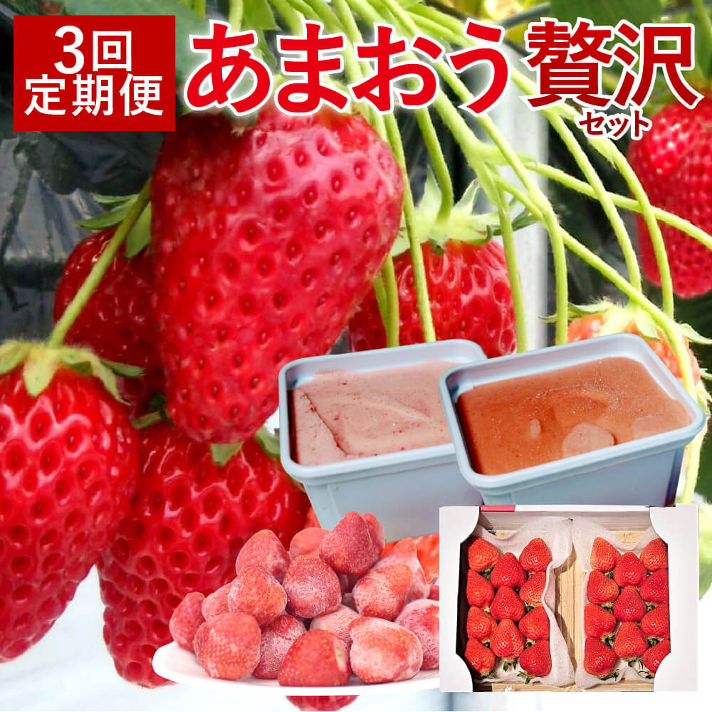 【ふるさと納税】【予約受付・3回定期便】あまおう贅沢セット 【2026年3月上旬～7月下旬発送予定】 あまおうDX 約250-270g×2 冷凍あまおう 約1.5kg プレミアムあまおうジェラート 2種 あまおうシャーベット 約500ml あまおうアイス 約500ml あまおう 福岡県産 送料無料