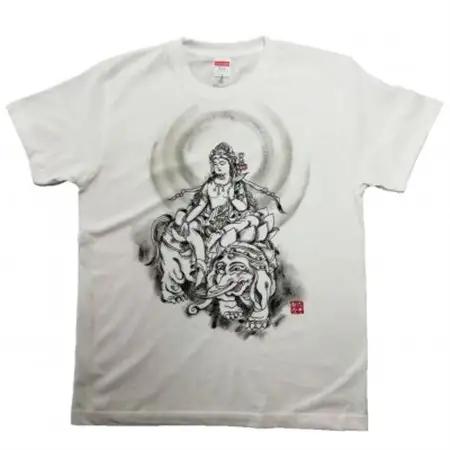 手描きTシャツ 仏画 普賢菩薩 白 (半袖 Lサイズ)【1615106】