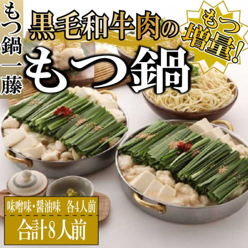 C214.【もつ鍋一藤】国産黒毛和牛肉のもつ鍋8人前（味噌味、醤油味各4人前）【もつ鍋・味噌味】【もつ鍋・醤油味】