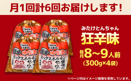 【6回定期便】 「元祖みたけとんちゃん」 狂辛 味噌漬け ミックスホルモン 4袋 / モツ もつ 白もつ ホルモン 辛口 / 御嵩町 / 藤よし[AVAA071]