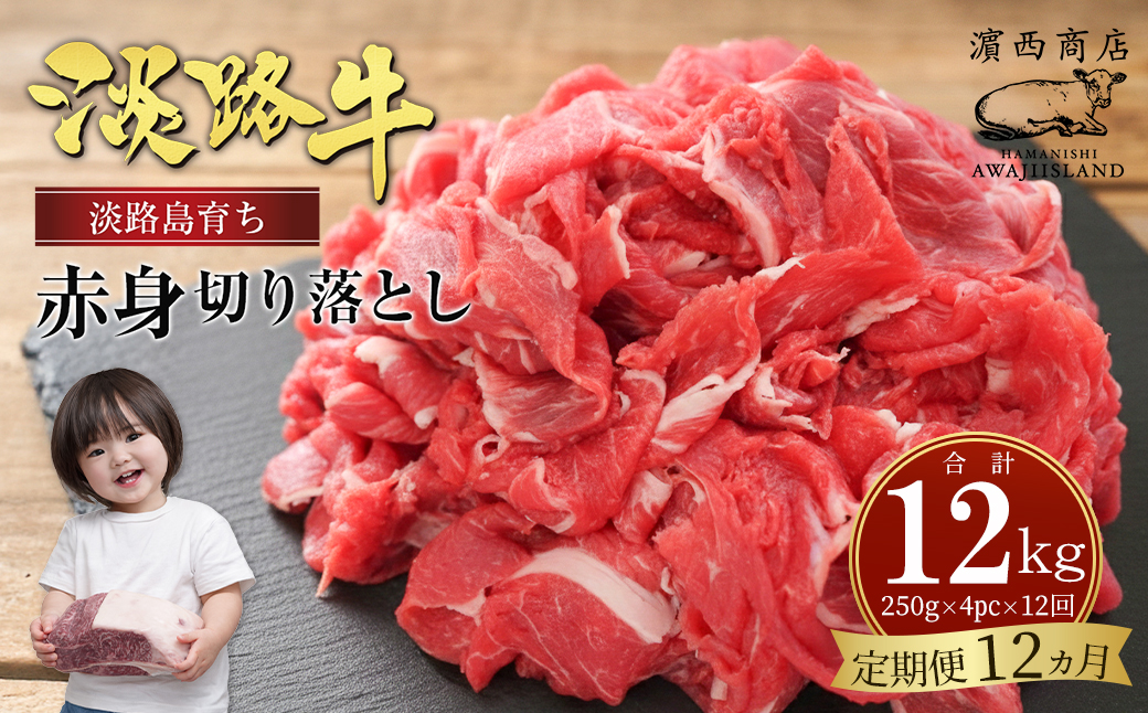【定期便12ヶ月】淡路牛赤身切り落とし 1kg（250g×4）赤身